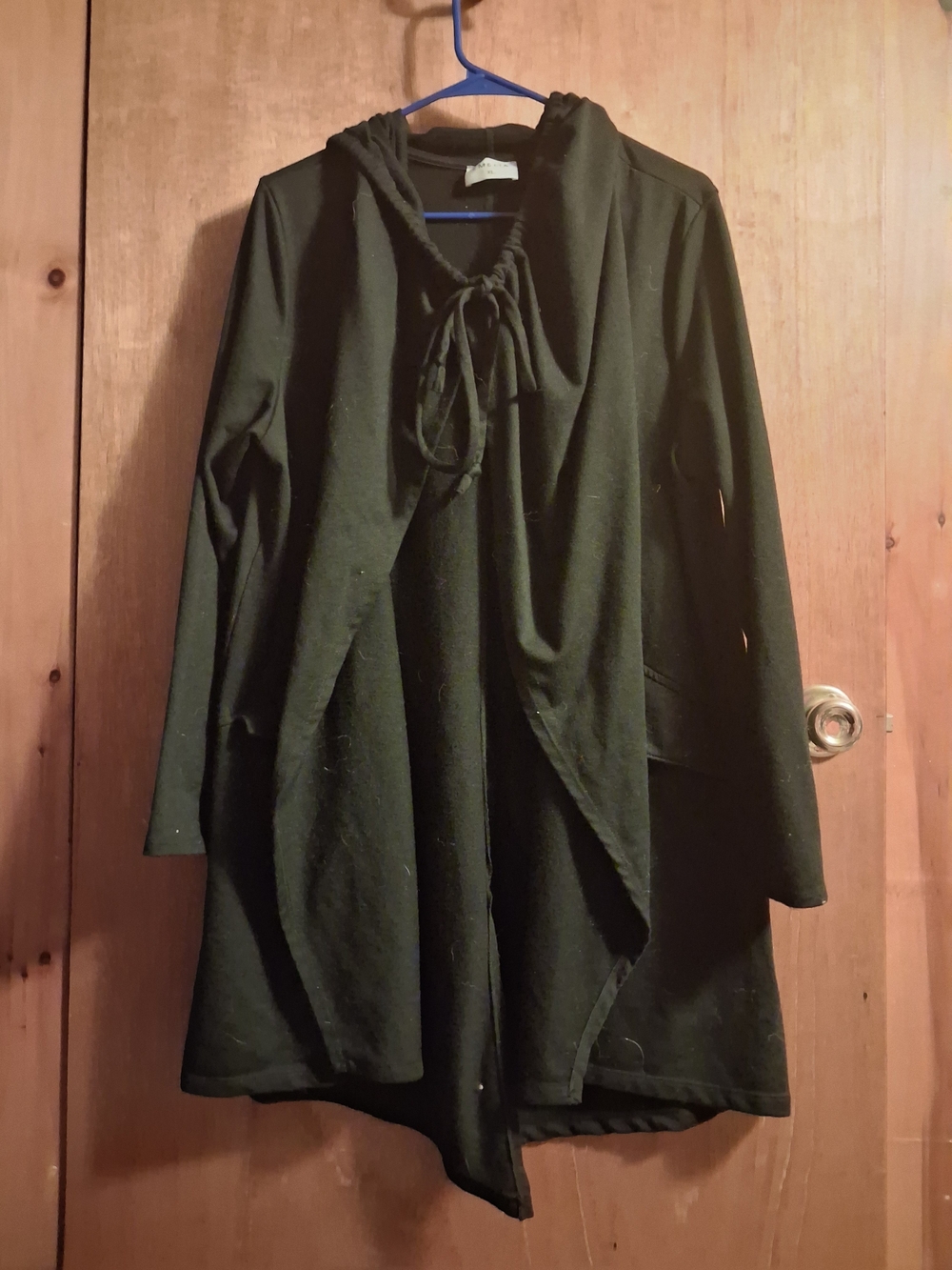 Black Hooded Draped Coatigan - Women's Jacket & Coat